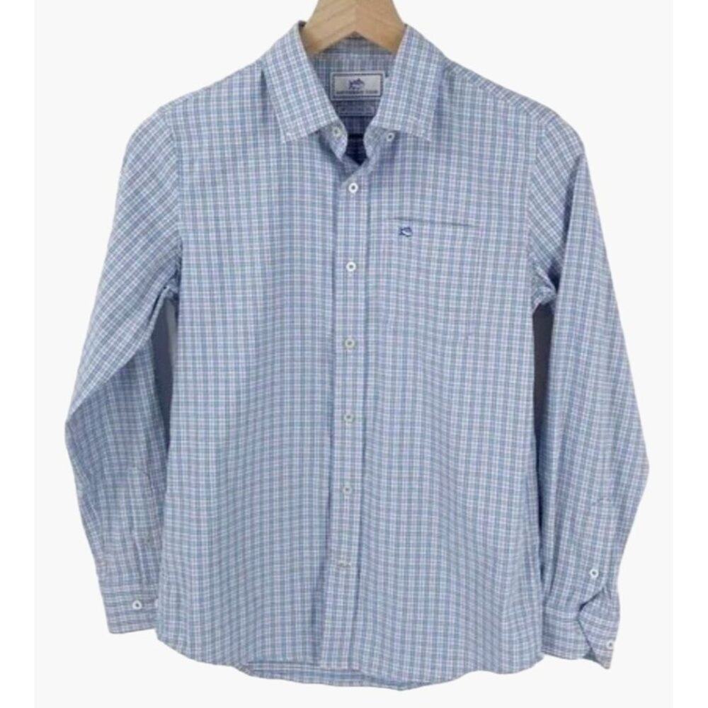 Southern Tide Blue Pink White Plaid Intercoastal Button-Down Shirt Boys Size Sma